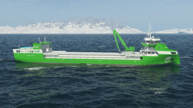 A green H2-powered bulker at sea