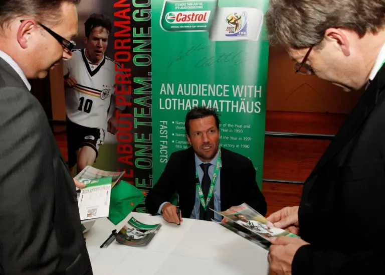 German football legend Lothar Matthäus meets guests at the Castrol-supported gala dinner