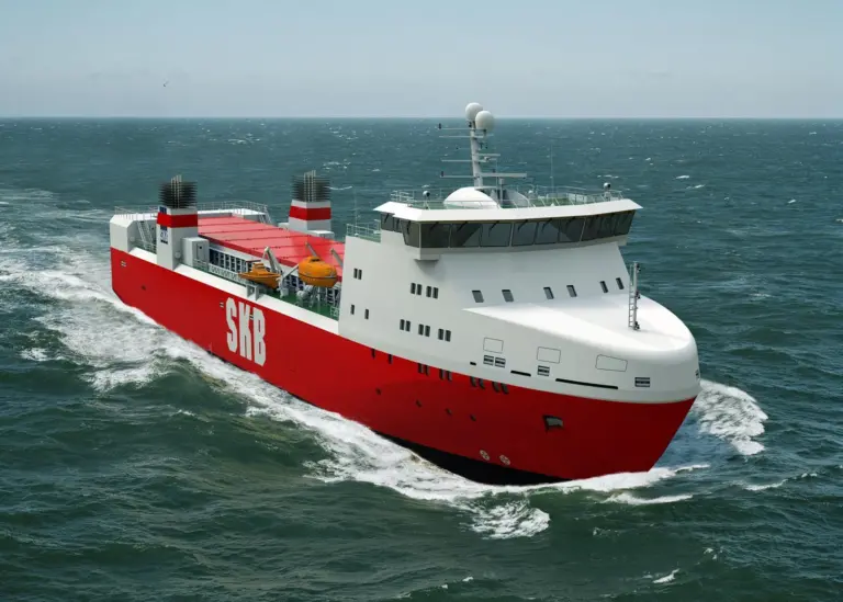 Artist impression of the Swedish spent nuclear fuel and radioactive waste vessel
