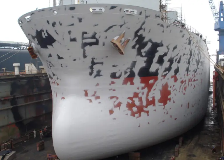 One of Portlines’ bulk carriers undergoing hull recoating as part of the Flagship HCA trials