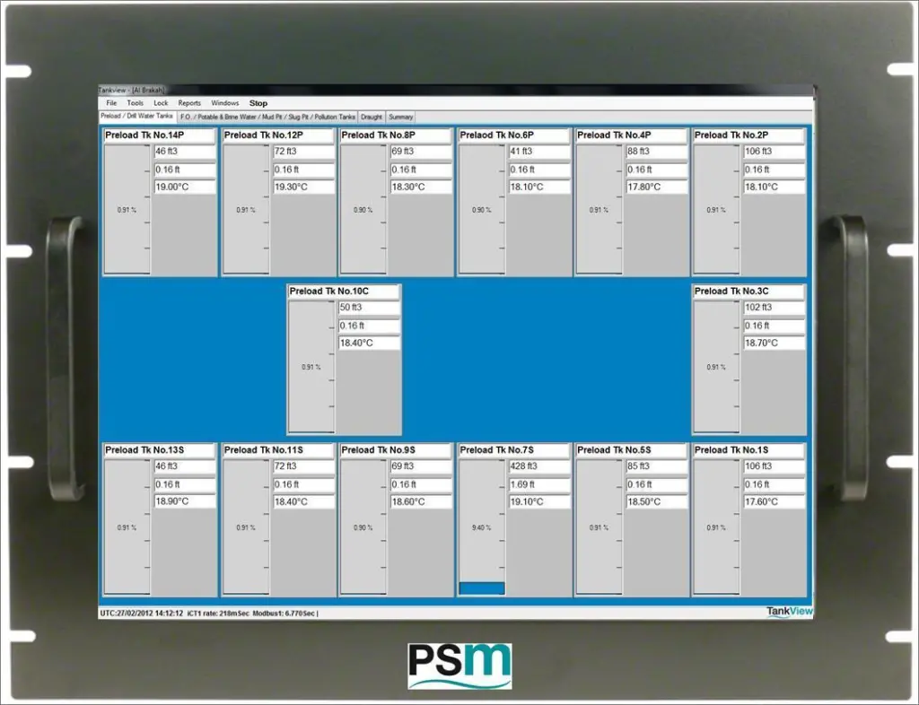 Panel mounted PC showing tank level information