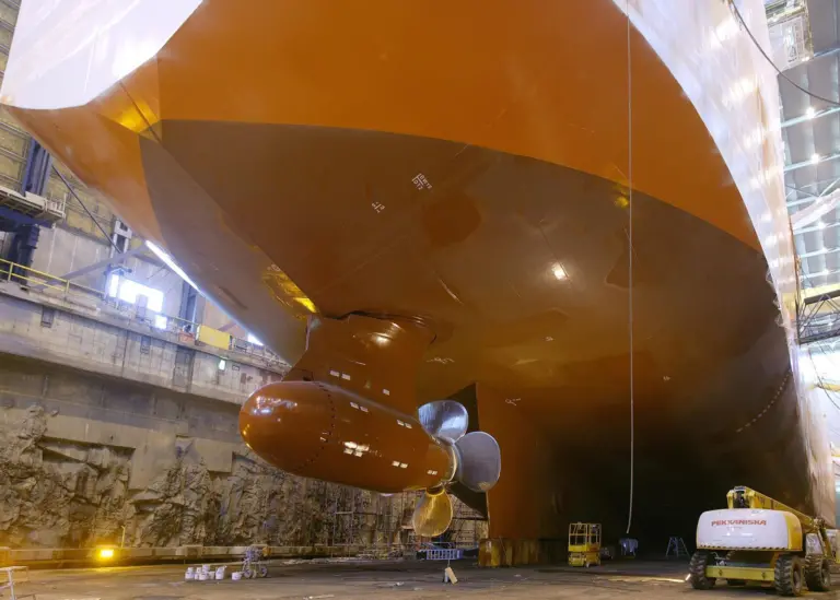 Podded propulsion unit on ice-going container ship