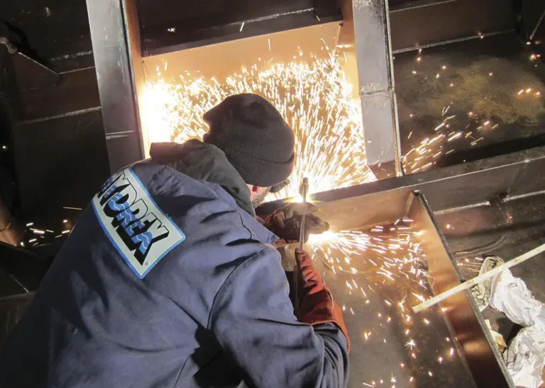 Hydrex's repair operations follow the Hydrex procedure for welding cracks and inserts in the vessel's shell plating