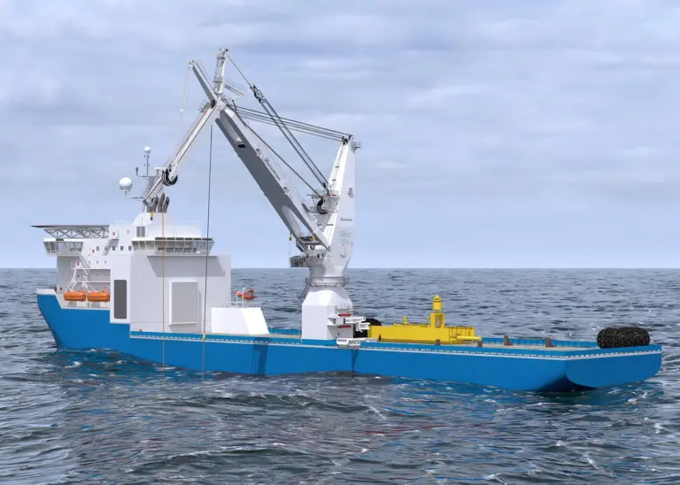Huisman's new hybrid crane uses fibrerope for subsea work and steel wire rope for active heave compensation
