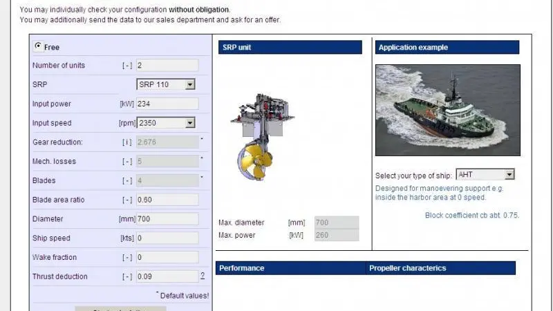 Schottel online calculation interface for provisional calculation of the propeller design