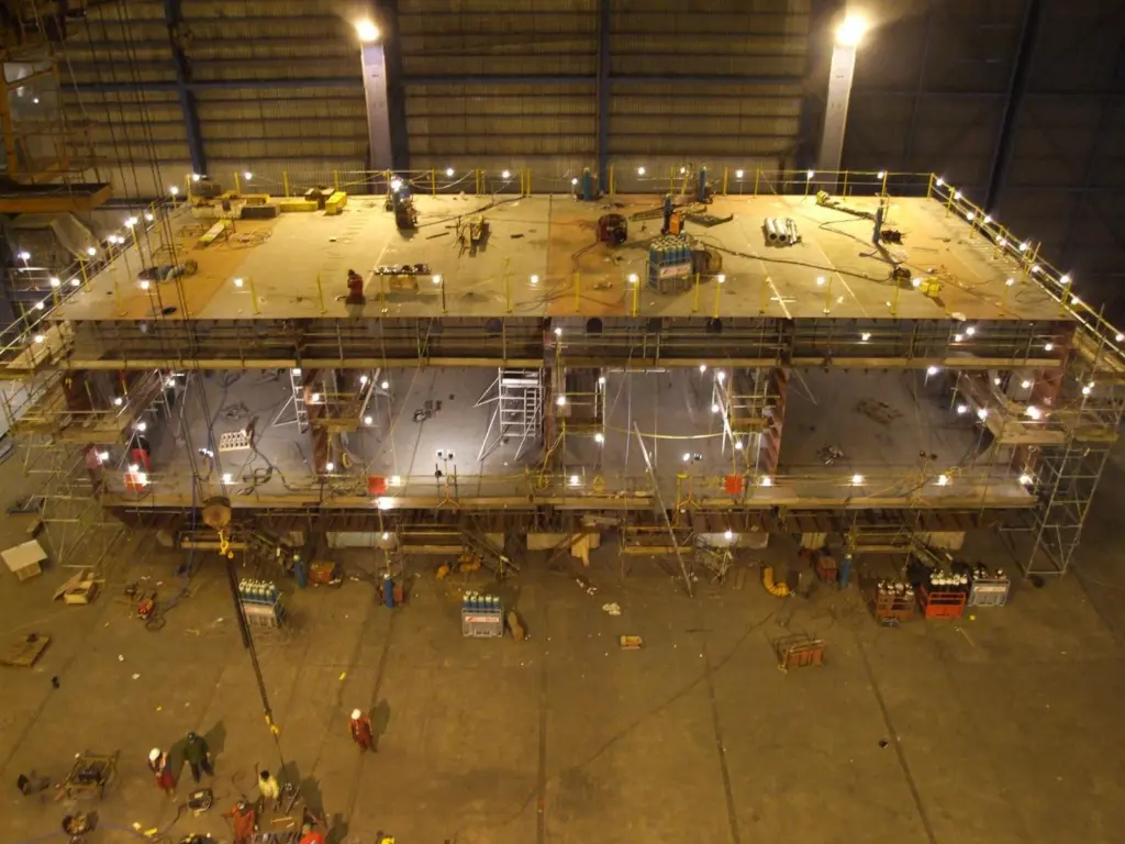 Mid section work taking place in Laird’s modular shipbuilding hall – one of the largest in Europe