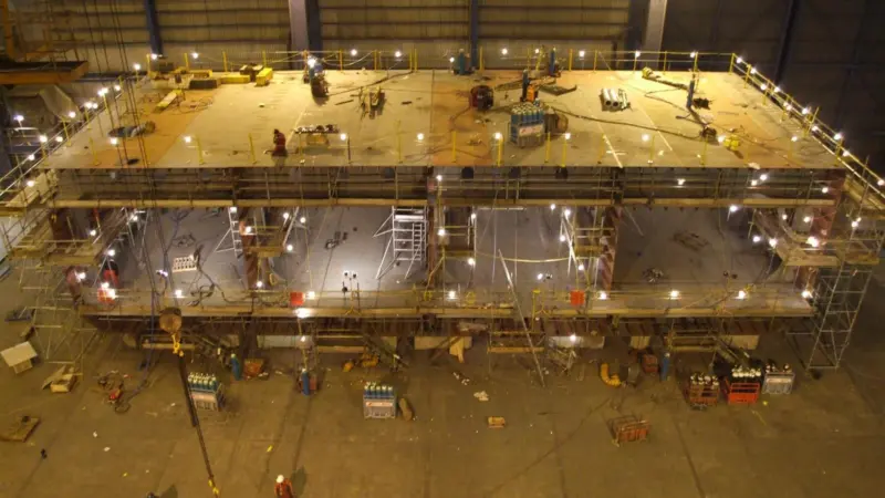 Mid section work taking place in Laird’s modular shipbuilding hall – one of the largest in Europe