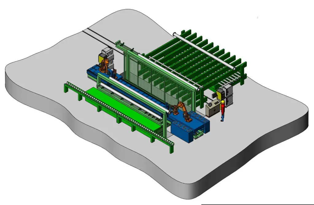 Drawing showing lay-out of robotized flange welding system