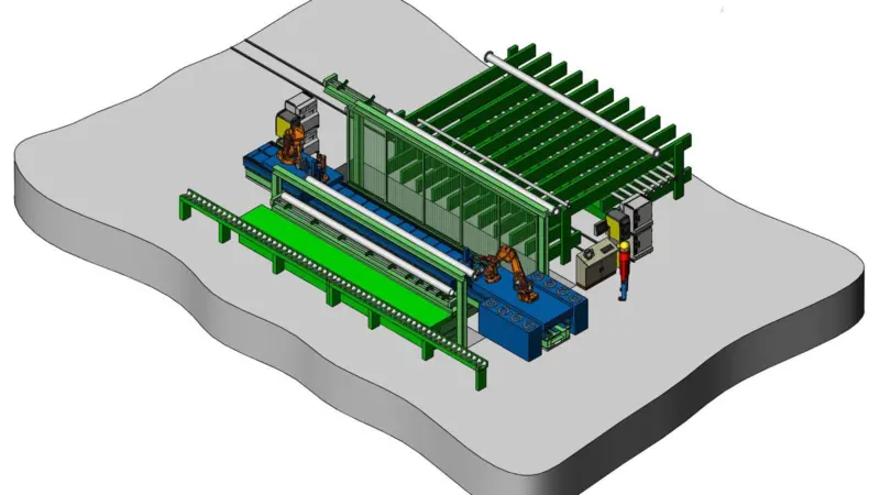Drawing showing lay-out of robotized flange welding system