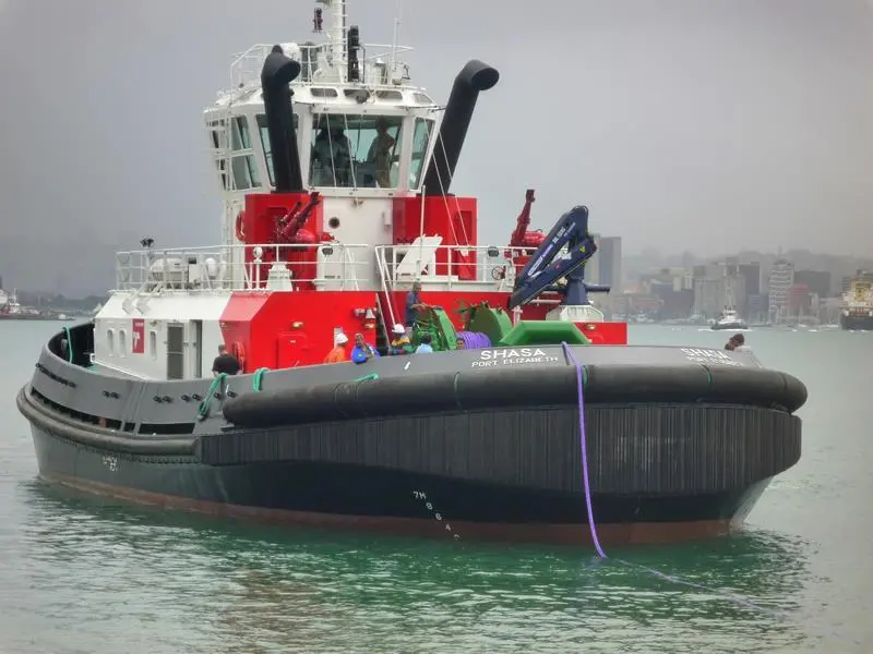 A Voith Schneider harbour tug recently completed by Southern African Shipyard
