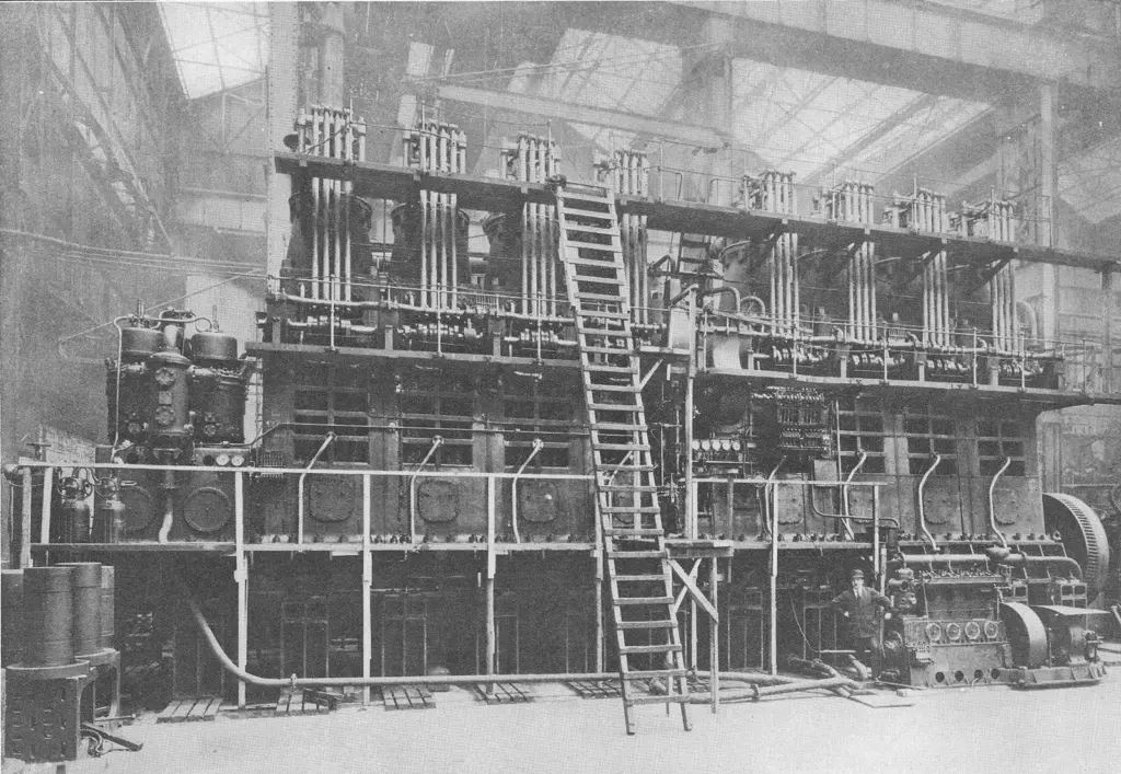 One of two 3,200 hp engines in what was, in 1920, the most powerful motor ship afloat