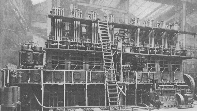 One of two 3,200 hp engines in what was, in 1920, the most powerful motor ship afloat
