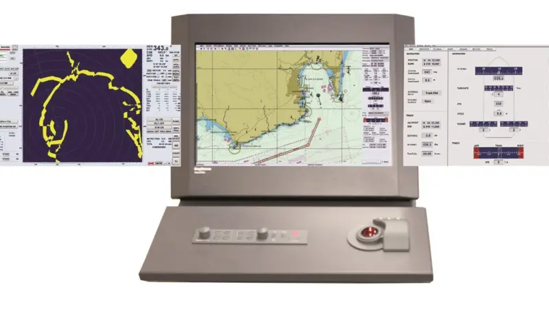 Multifunction Displays can combine various functions such as Radar, ECDIS and Conning at any workstation on the Integrated Bridge