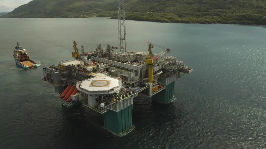 The semi-sub Gjøa platform being towed to the North Sea where installation will take place