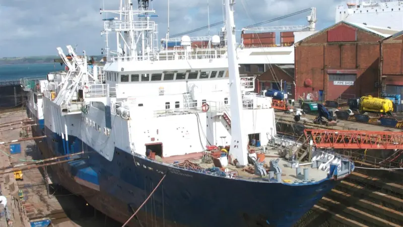 Ocean Discovery in drydock at A&P Falmouth