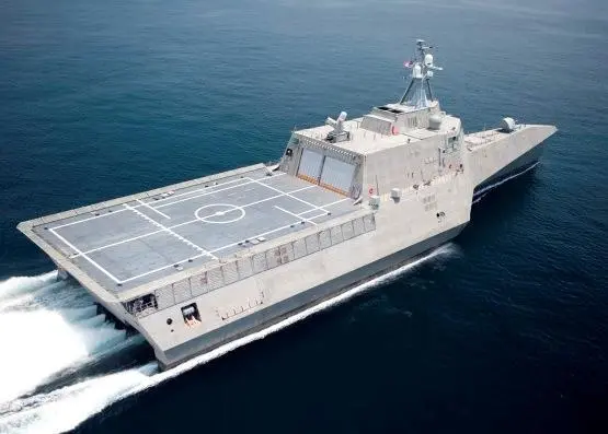 The Navy's first trimaran Littoral Combat Ship, the future USS Independence (LCS 2), during Builder's Sea Trials in the Gulf of Mexico July 2009