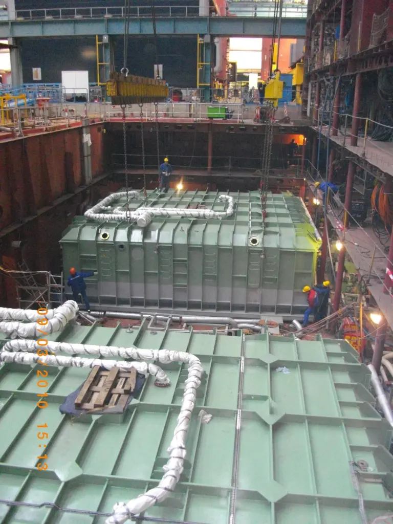 Hamworthy twin process tank system being installed on a cruise ship at Meyer Werft shipyard