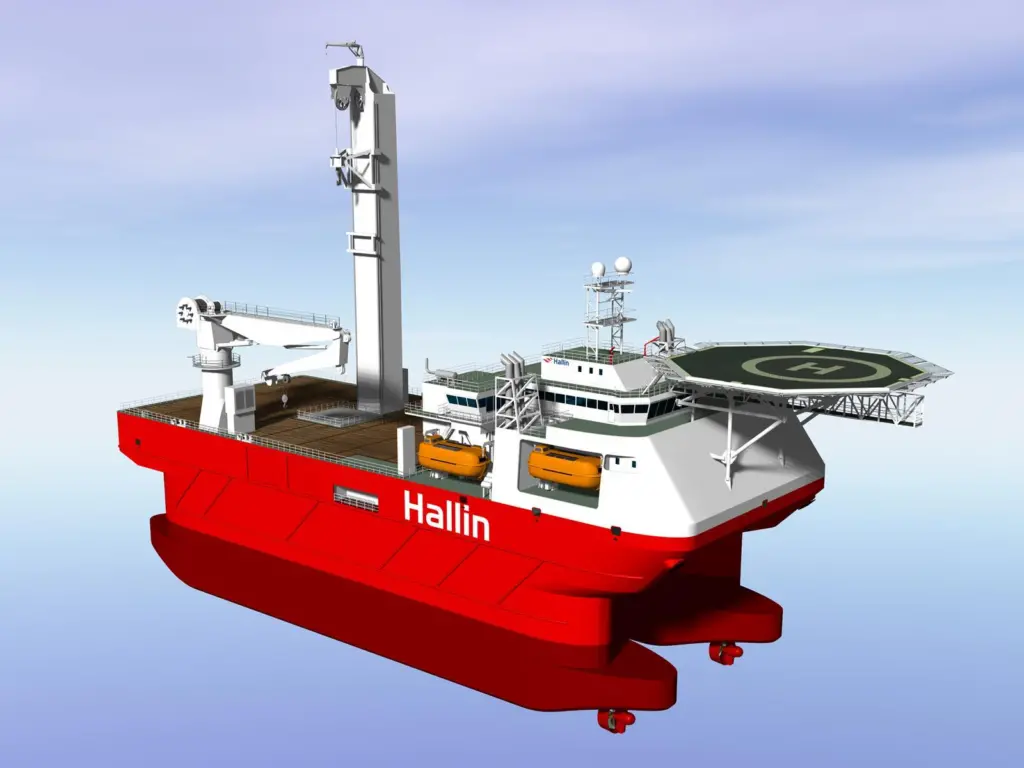 Impression of the oil well intervention compact semi submersible ordered by Hallin Marine
