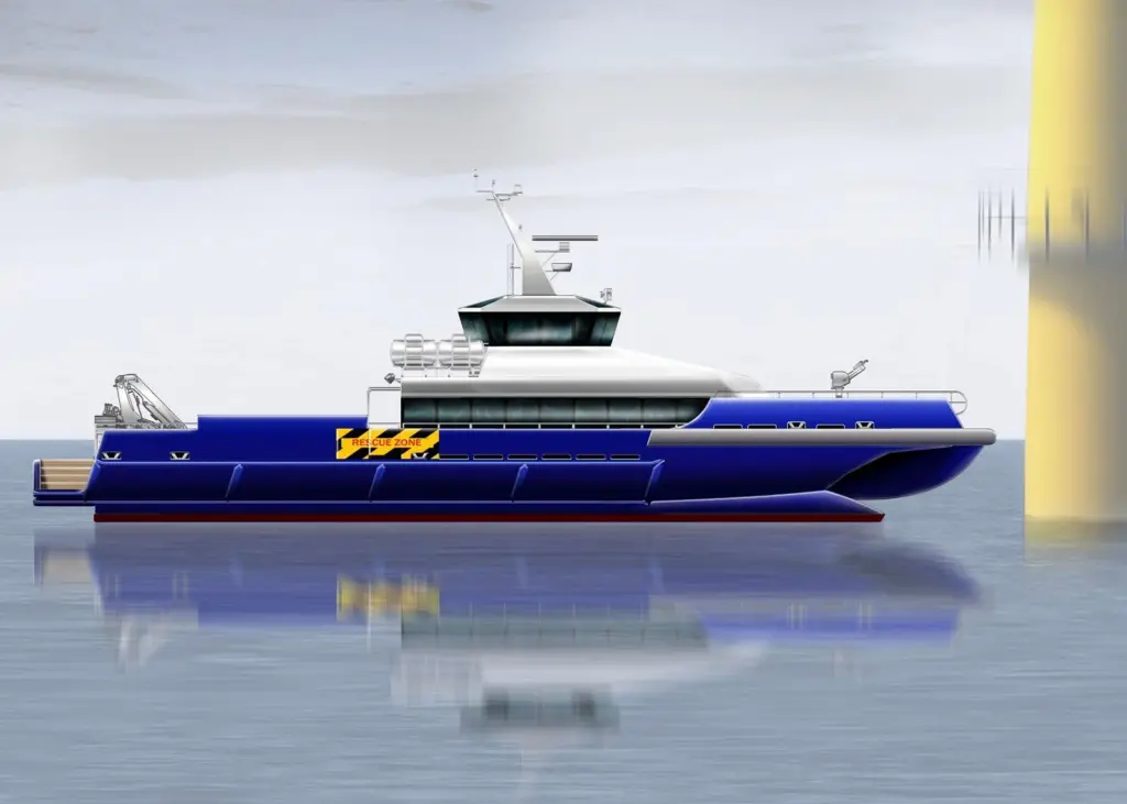 Artist impression of the Incat Crowther designed wave piercing crew boat