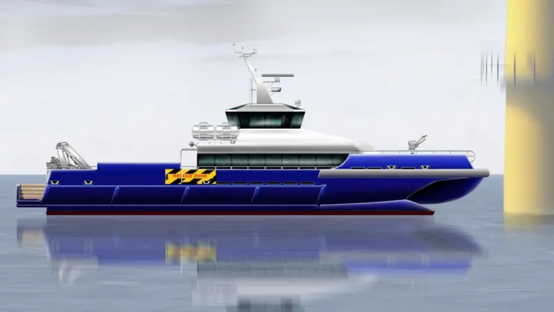 Artist impression of the Incat Crowther designed wave piercing crew boat