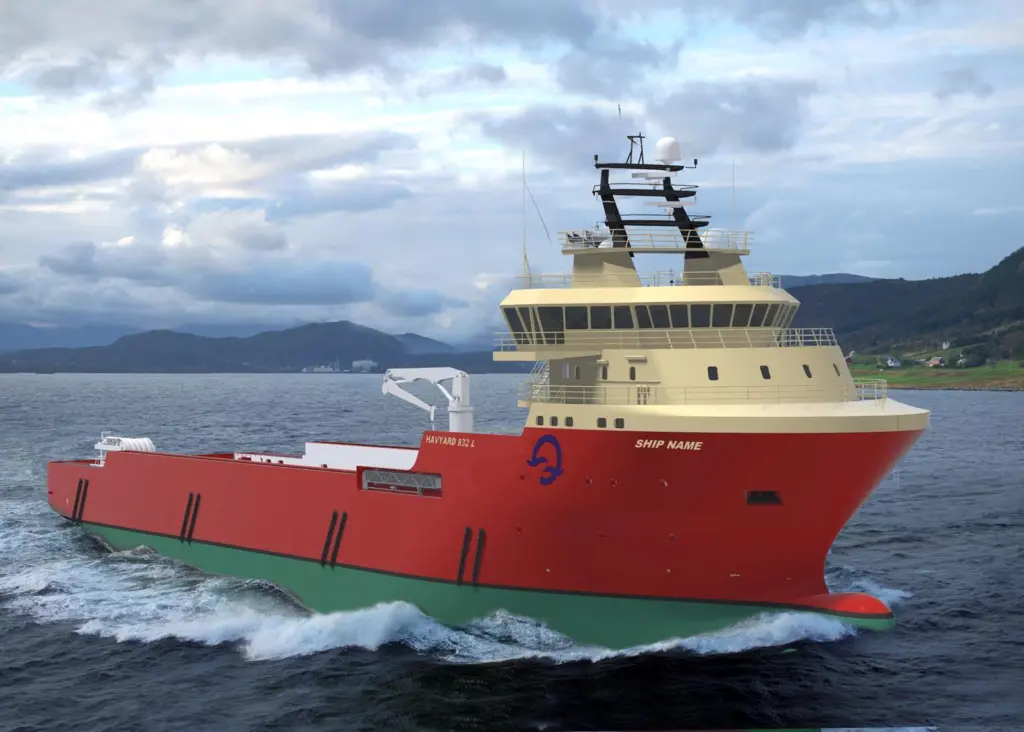 Computerised rendering of the Havyard 832 L PSV design