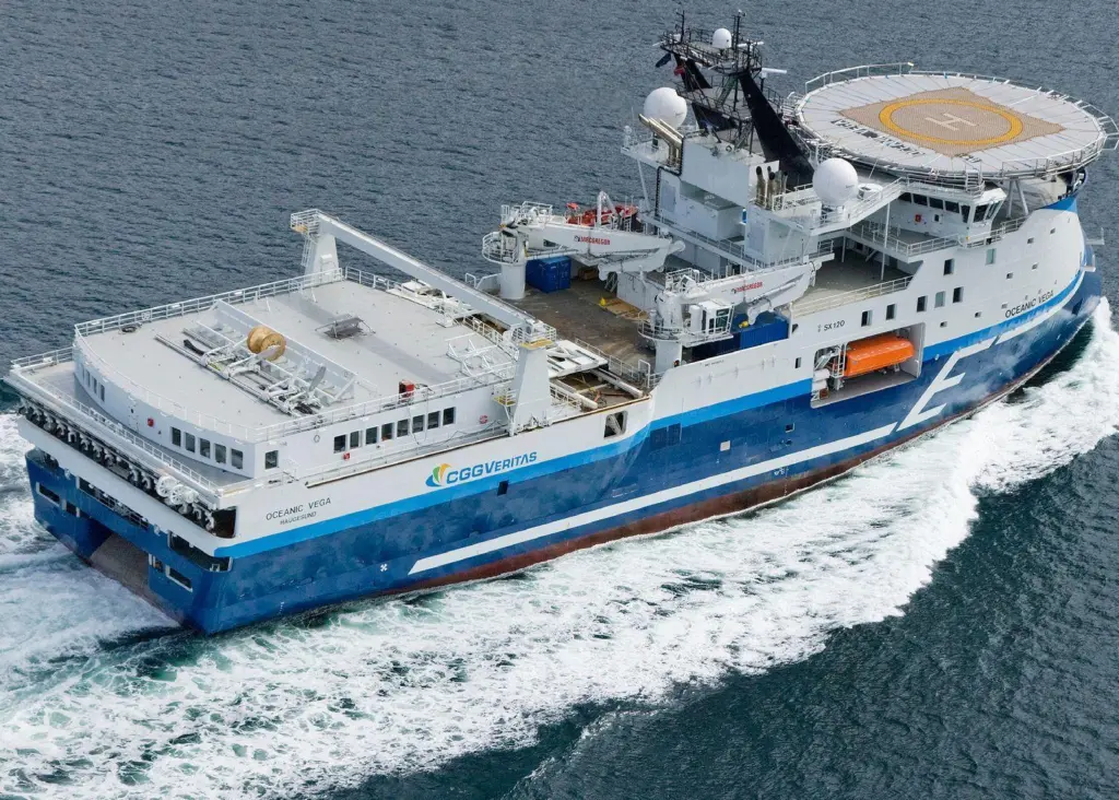 Stern view of the seismic research vessel Oceanic Vega