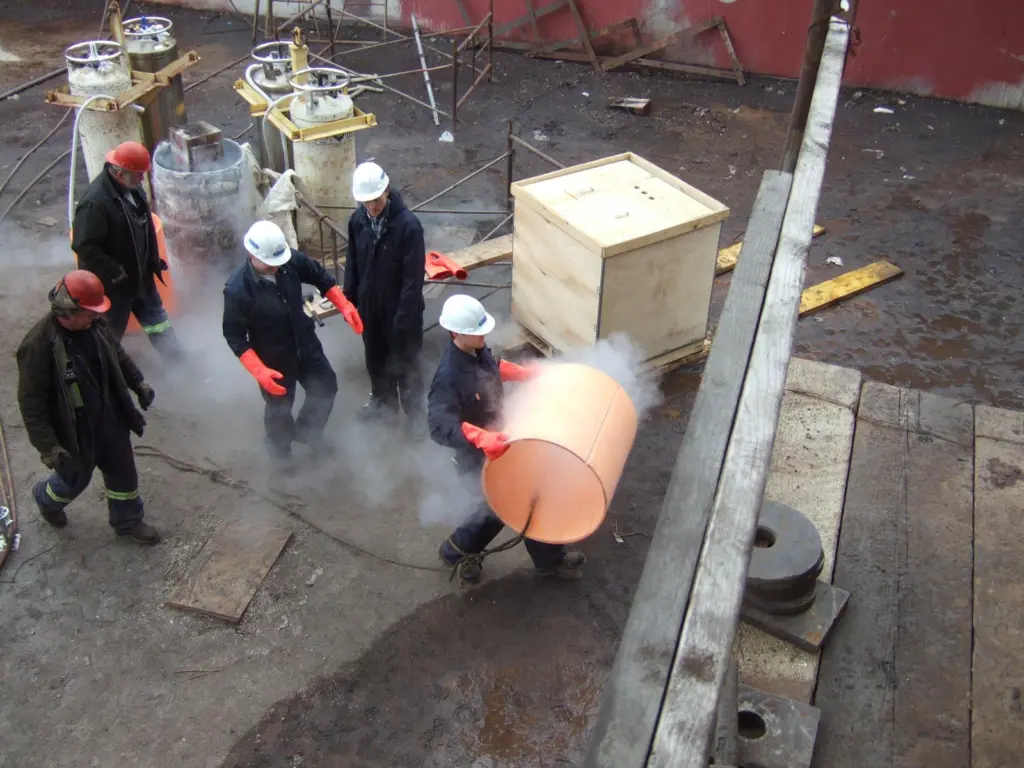 Compac bearing for the 638mm shaft being carried to the stern tube for installation