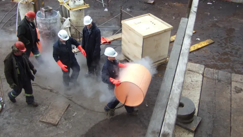 Compac bearing for the 638mm shaft being carried to the stern tube for installation