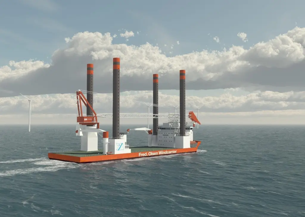 Wind turbine installation vessel with three Voith Schneider propellers