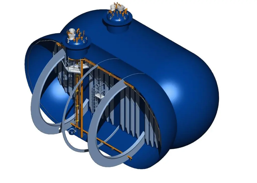 An LNG bilobe tank (support design patented by TGE)