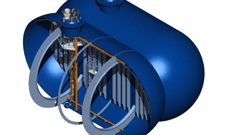 An LNG bilobe tank (support design patented by TGE)