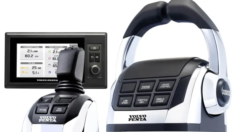 The EVC-D control head, shown with the IPS joystick and the driver interface unit