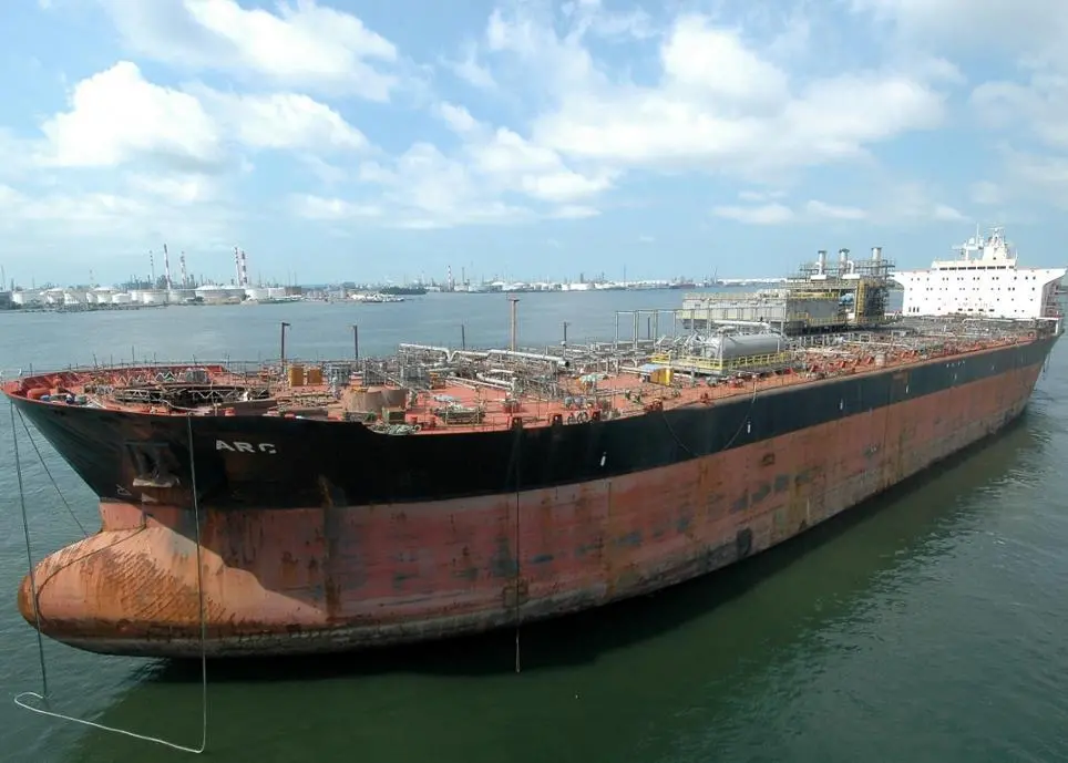 The Aframax tanker ‘Arc II’ awaiting conversion into a FPSO at Jurong Shipyard