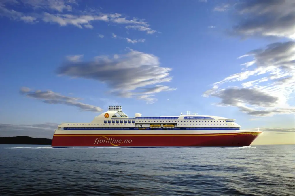 Rendering of the new Fjord Line ferry, two ships will have main and genset engines that can be powered by LNG