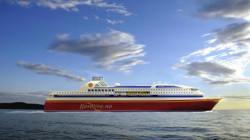 Rendering of the new Fjord Line ferry, two ships will have main and genset engines that can be powered by LNG