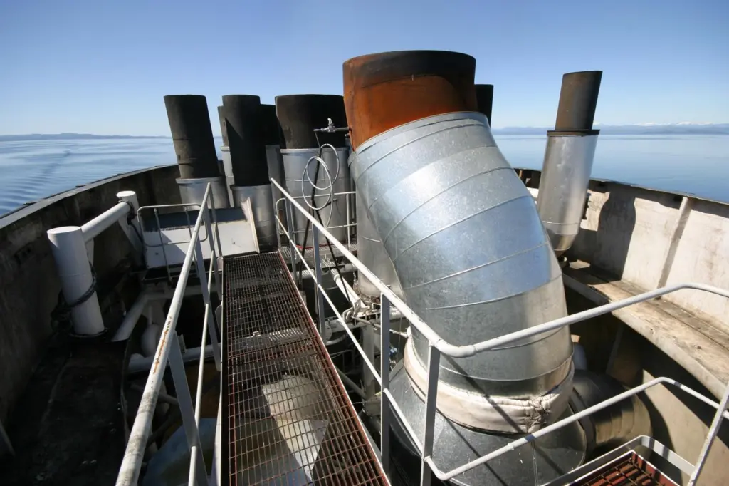 View of ship’s funnel equipped with Hamworthy Krystallon scrubber