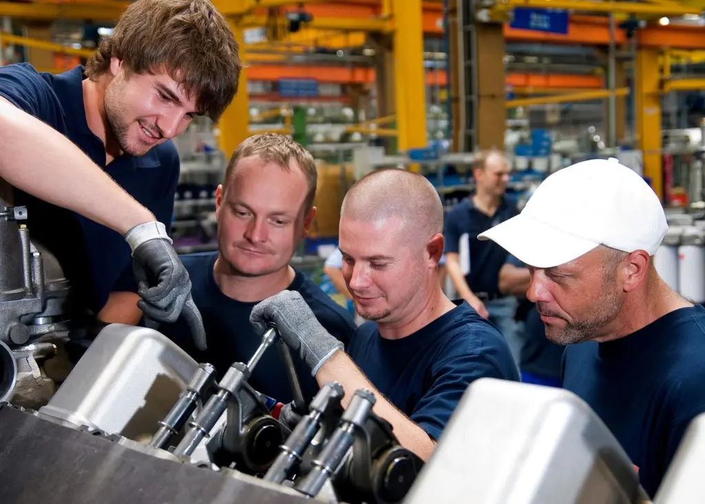 Assembly line workers from South Carolina being given special training at MTU’s plant in Friedrichshafen