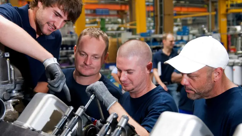 Assembly line workers from South Carolina being given special training at MTU’s plant in Friedrichshafen