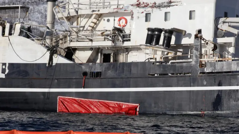 Holed Norwegian trawler refloated with Miko patch visible