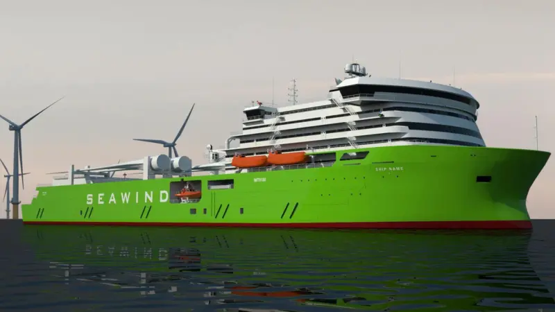 Artist impression of the new offshore wind-farm maintenance vessel concept