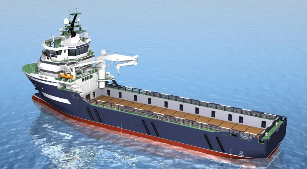 Impression of the  MT 6009 L multi-purpose offshore support vessel design