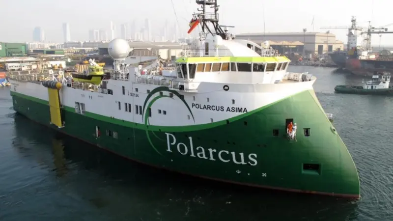 ‘Polarcus Asima’ seen here at Drydocks World’s Dubai shipyard prior to delivery