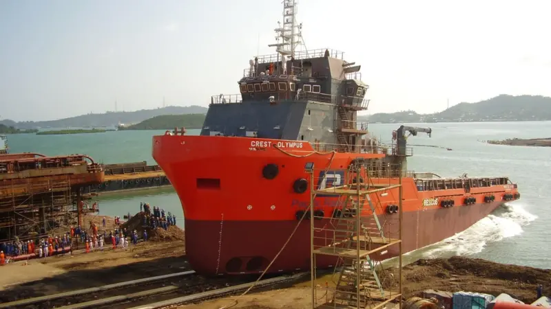 The ‘Olympus Crest’ being launched at Drydocks World Nanindah facility