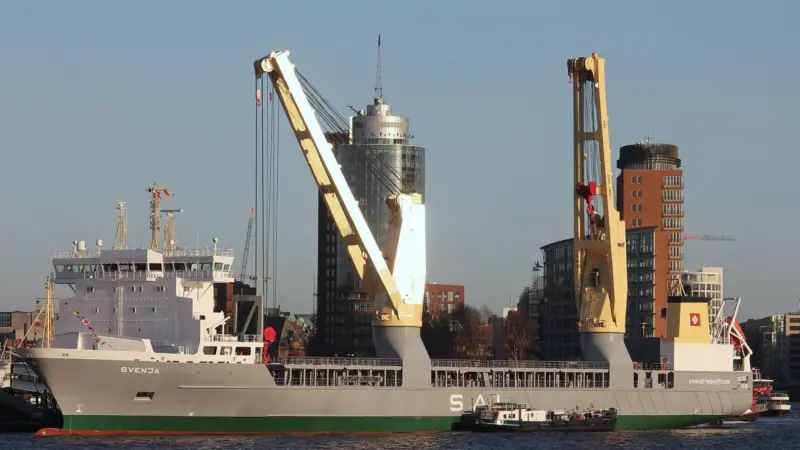 Photo showing The ‘Svenja’ in Hamburg harbour on the day of the vessel’s christening ceremony in December 2010. (photo by Arndt)