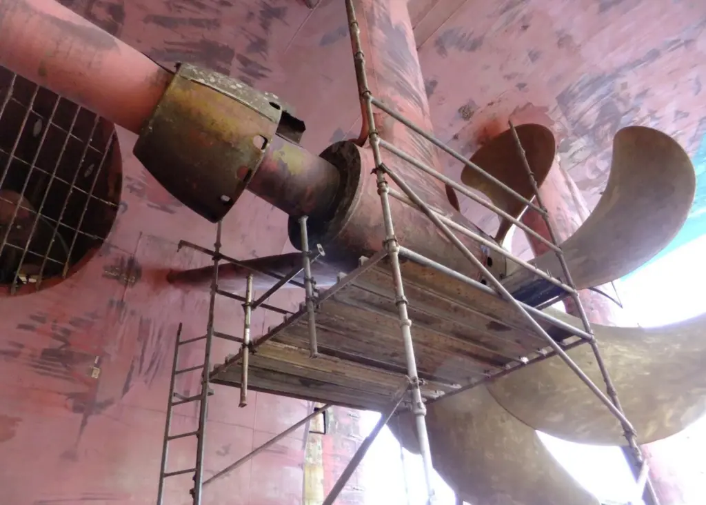 Grand Princess port strut with rope guard intact for easy bearing access