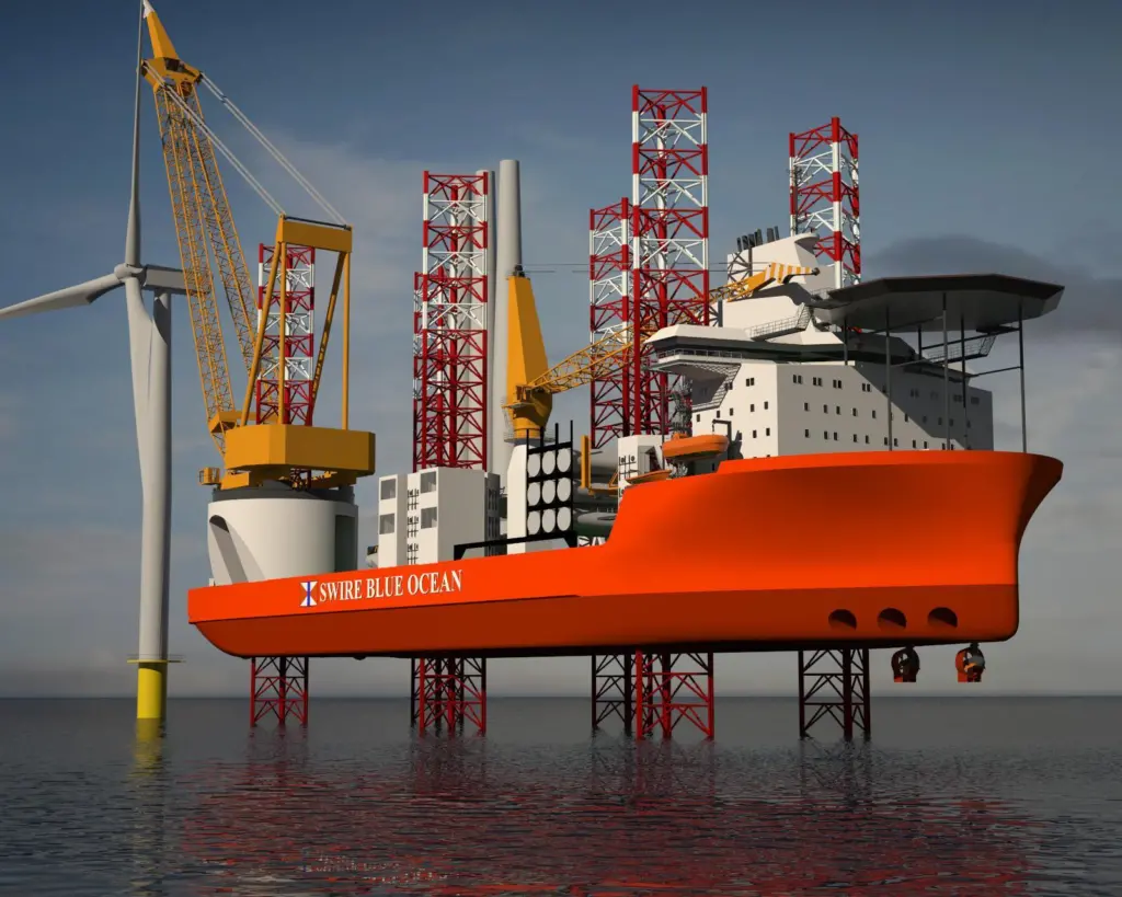 Swire Blue Ocean’s vessel, currently in build in Korea, is typical of the latest generation of large specialised wind farm service vessels