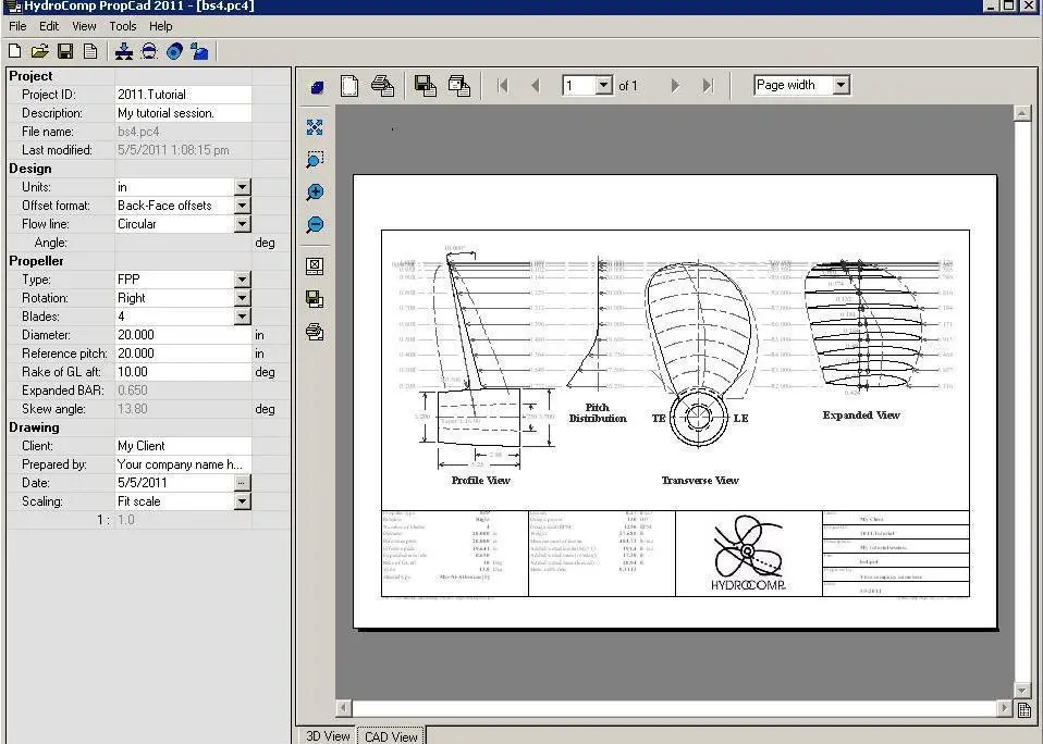 Screen shot of PropCad 2011