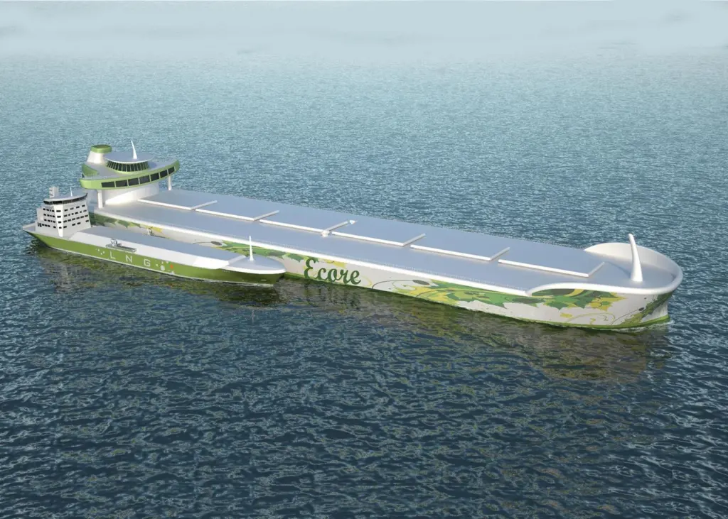 Ecore, a joint industry LNG-fuelled bulk carrier concept, with FKAB bunkering vessel alongside