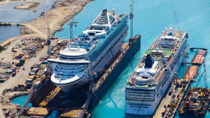 ‘Grand Princess’ in the floating drydock at the Grand Bahama Shipyard (photo: Grand Bahama Shipyard, Mark Dacunha Photography)
