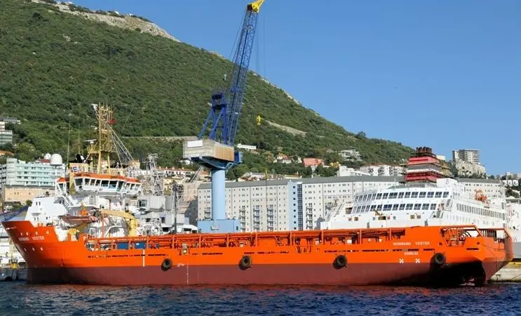 Solstad PSV ‘Normand Vester’, about to undergo modification at Gibdock to meet Brazilian requirements